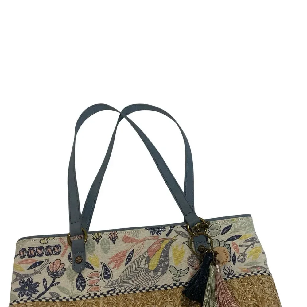 Sakroots Peace Birds Ellis Straw And Canvas Bag New NWOT